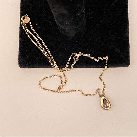 Vintage AVON Faux Amethyst February Birthstone Preppy Dainty Teardrop Necklace - Picture 7 of 9